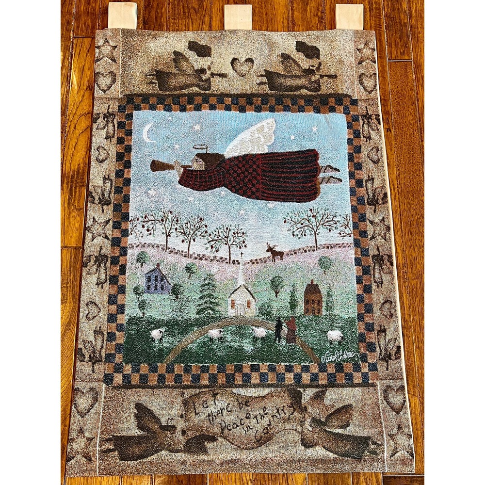 Vintage 1996 Carol Endres Angel of Peace Tapestry Wall Hanging Folk Art 40"